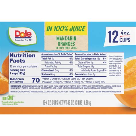 Dole Fruit Cup Mandarin Oranges Nutrition Facts Besto Blog