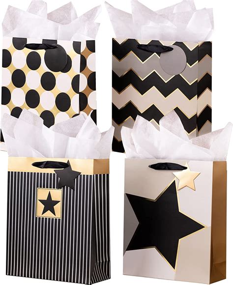 SHIPKEY 12 Pack 10 X4 X13 Black Gift Bags With Tissue Paper Medium