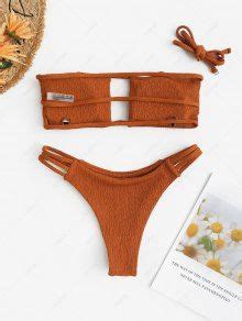 Zaful Cheeky Halter Textured Ladder Cutout Convertible Bikini Swimwear