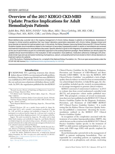 Pdf Overview Of The Kdigo Ckd Mbd Update Practice Implications