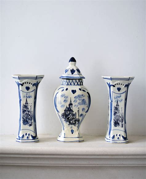 Vintage Delft Blue Set Of Vases Hand Painted Dutch Blue Etsy