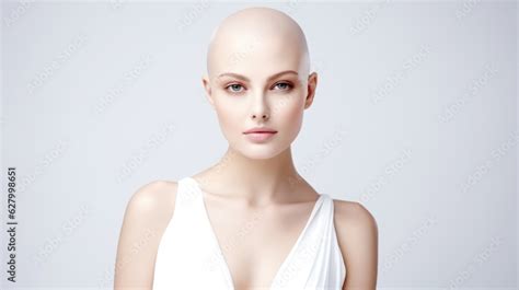 Emotional portrait of a bald fashion model woman on white background ...