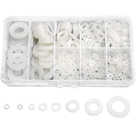 Snapklik QTEATAK 510 Pcs White Nylon Flat Washer Assortment Kit