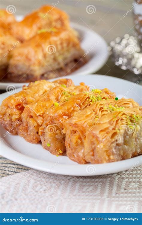 Top View Of Baklava On A Wooden Table Royalty Free Stock Image