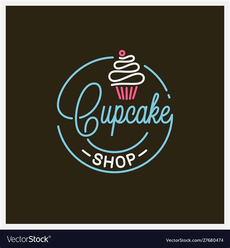 Cupcake Shop Logo Round Linear Cake Store Vector Image