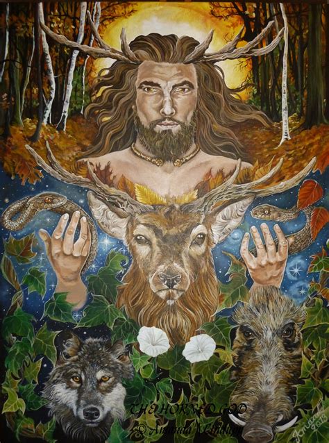 Horned God Mounted Print Sacredpathart Celtic Gods Pagan Art Cernunnos