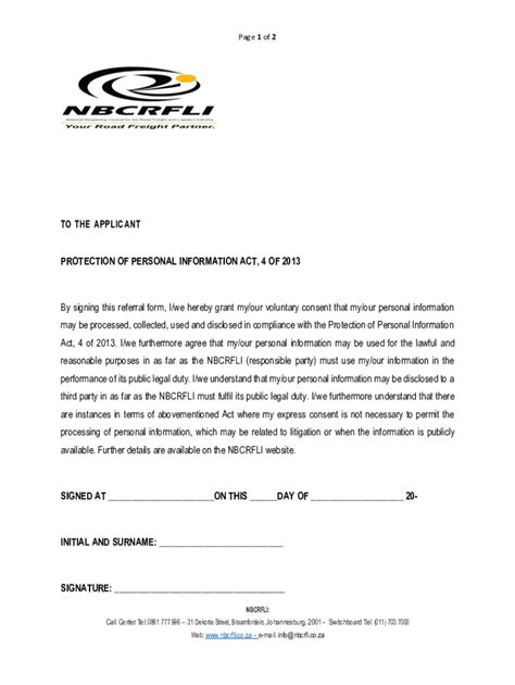 Fillable Online Popia Consent For The Referral Form Nbcrfli Fax Email