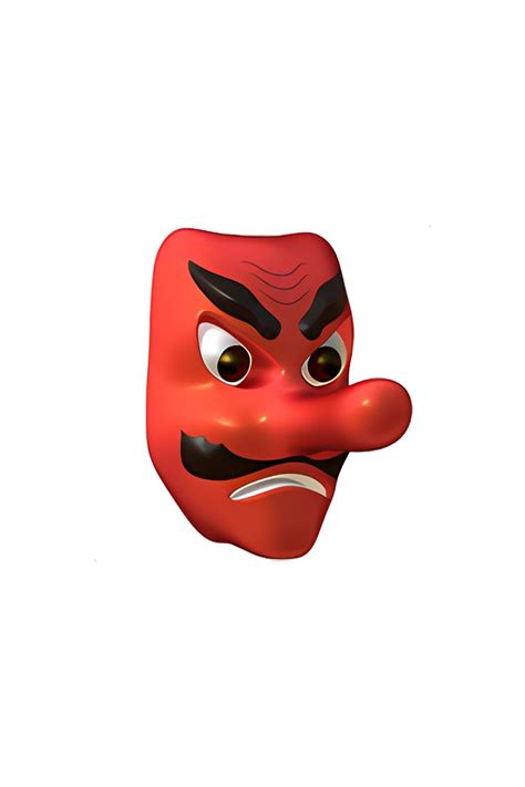 a red mask with an angry expression on it's face