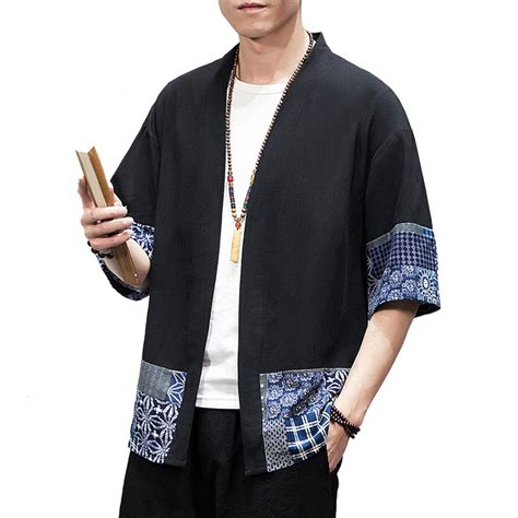 Prijouhe Men S Kimono Jackets Cardigan Lightweight Casual Cotton Blends Linen Seven Sleeves Open