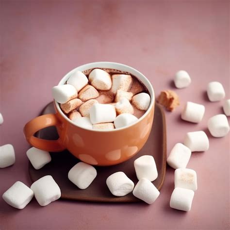 Premium AI Image Cup Of Hot Cocoa With Marshmallows On Colorful Background