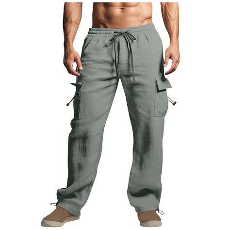 Lovskoo Men S 2024 Cargo Pants Cotton And Linen Drawstring Elastic