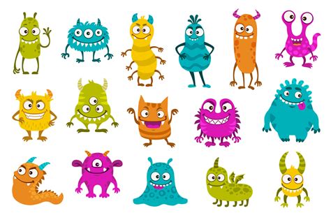 Cartoon funny monster characters, comic creatures 14662934 Vector Art ...