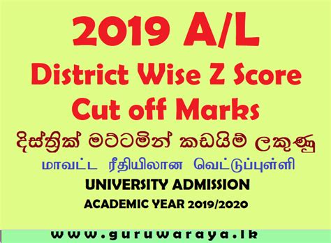 2019 A L District Wise Z Score Cut Off Marks UNIVERSITY ADMISSION