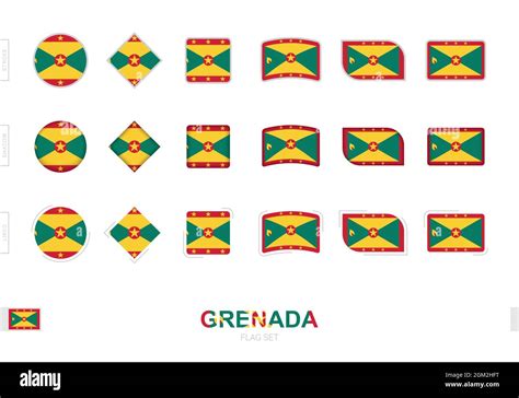 Grenada Flag Set Simple Flags Of Grenada With Three Different Effects Vector Illustration