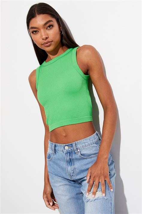 Green Seamless Rib Tank Top Ally Fashion