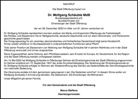 Traueranzeigen Von Wolfgang Sch Uble Schwarzw Lder Bote Trauer