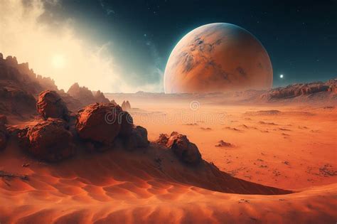 Landscape on Mars Planet, Martian Red Color Desert Scene, Generative AI ...