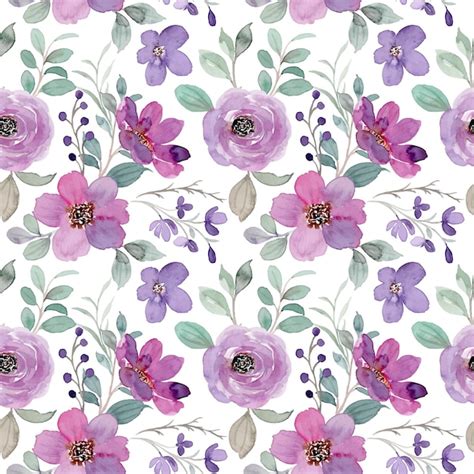 Padr O Sem Emenda De Aquarela Floral Verde Roxo Vetor Premium