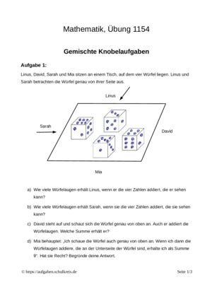 Klassenarbeiten Zum Thema Knobelaufgaben Mathematik Kostenlos Zum