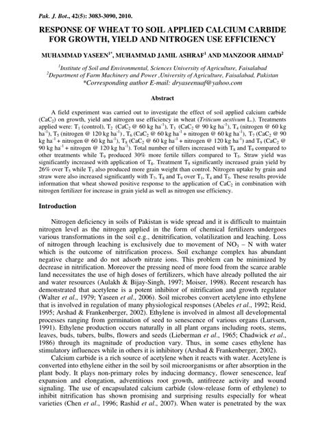 PDF Response Of Wheat To Soil Applied Calcium Carbide For Growth