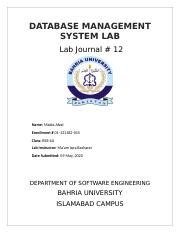 Dbms Lab Docx Database Management System Lab Lab Journal