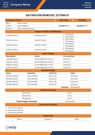 Free Bathroom Remodel Estimate Templates Word Excel