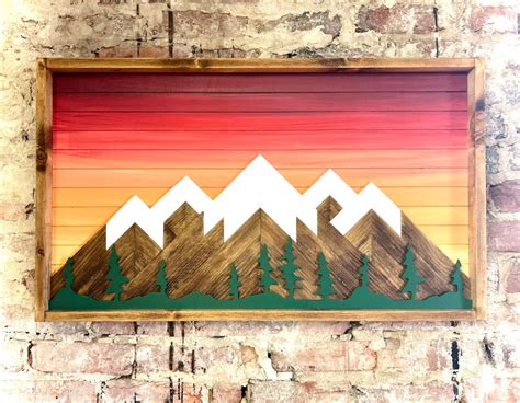 Rustic Sunset With Trees Rustic Mountain Wood Wall Art Wall Etsy