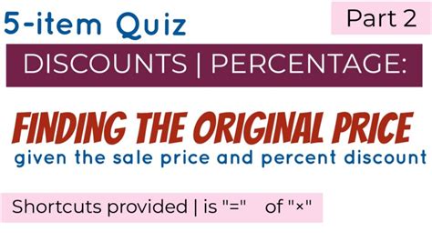 Discounts And Percentage Finding The Original Price Part2 Youtube