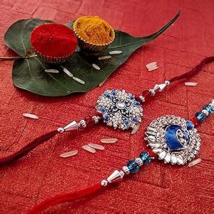 Mahi Combo Of Two Blue Rakhis With Pearls Meenakari Work For Mens