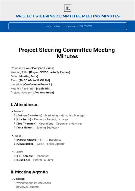 Free Project Steering Committee Meeting Minutes Template Edit Online