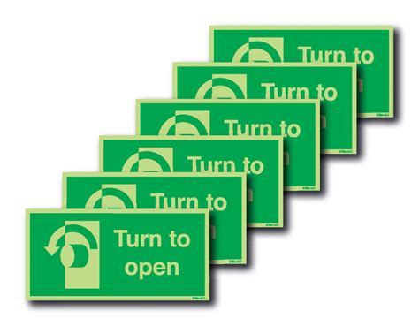 6 Pack Xtra Glo Turn To Open Anti Clockwise Photolume Signs Safetyshop