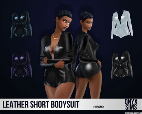 Sims 4 Cc S The Best Leather Bodysuit By Onyx Sims Leather Bodysuit Leather Jumpsuit