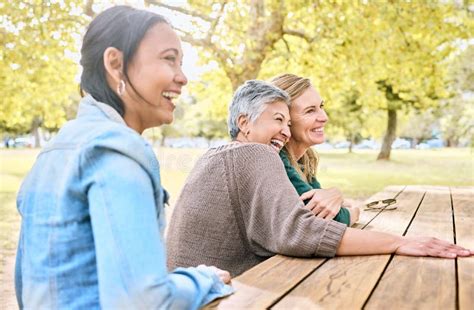 Park Senior Women And Friends Laughing At Funny Joke Crazy Meme Or