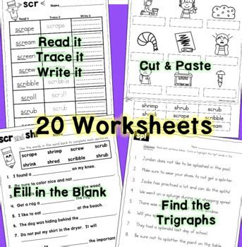 Letter Blends Worksheets Scr Shr Spl Spr Squ Str Thr Trigraphs