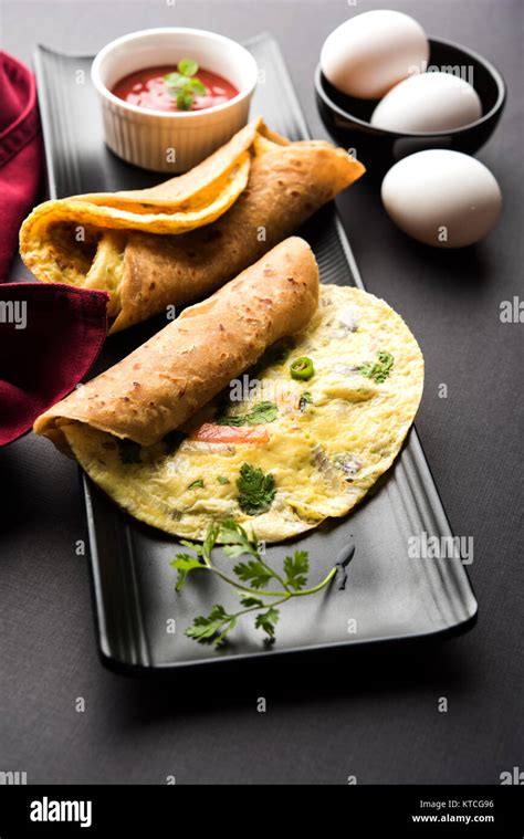 Omelette Omelette Chapati Roll Or Indian Bread Or Roti Rolled With