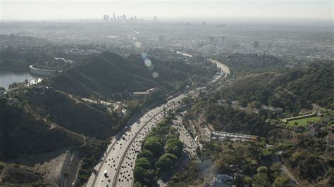 Hd Stock Footage Aerial Video Of Tilt From Freeway In Hollywood Hills