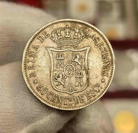 España Isabel II 40 Céntimos de Escudo 1867 Madrid Km 628 2 Plata