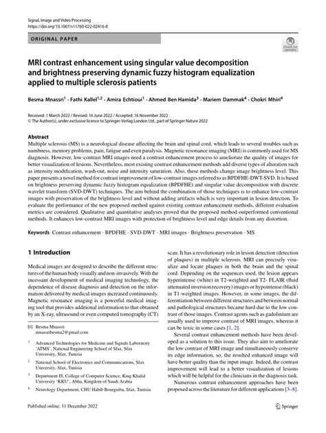 PDF MRI Contrast Enhancement Using Singular Value Decomposition And