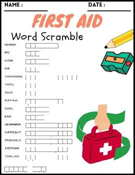 First Aid Word Scramble Puzzle Worksheets Activities By Digital Store