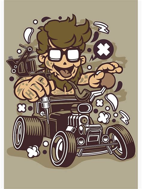 Lámina fotográfica Hipster Hot Rod Personaje De Dibujos Animados Ilustración de diseño de