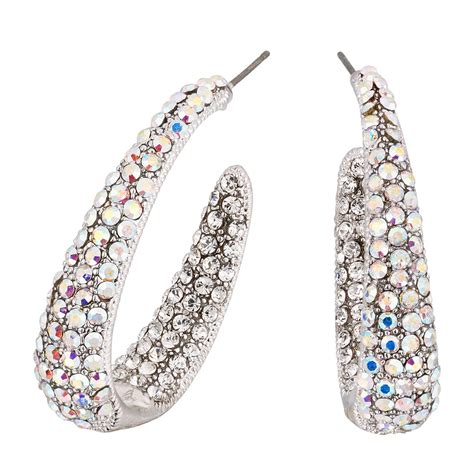 Swarovski Crystal Ab Crystal Earrings Large Hooped 38mm Length Ab