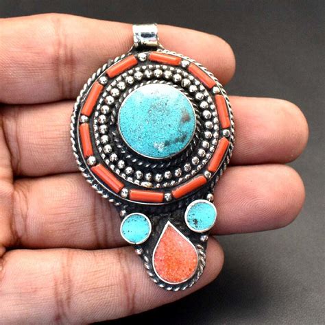 Tibetan Turquoise Red Coral Handmade Gemstone Nepalese Bohemian