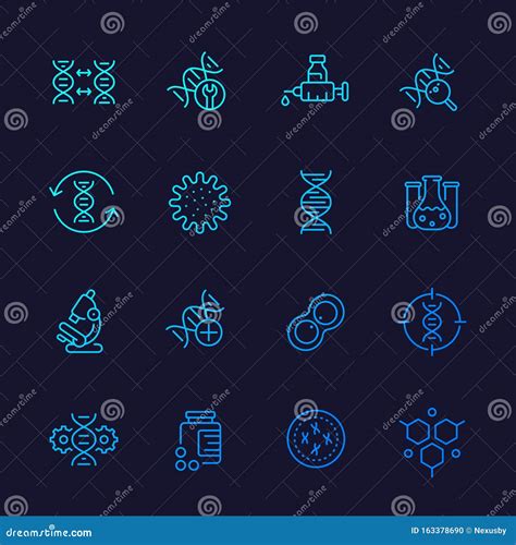 Genetics Icons Dna Chain Gene Editing Line Vector Illustration