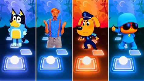 Bluey Bingo 🆚 Blippi Cartoon 🆚 Sheriff Labrador 🆚 Pocoyo Tiles Hop 🏆🏆