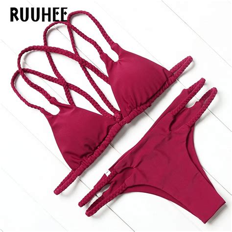 Ruuhee marca bañadores mujeres Hot sexy Halter acolchado bikini set dos