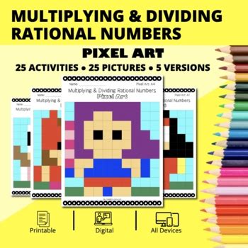 Super Hero Multiplying Dividing Rational Numbers Pixel Art Activity