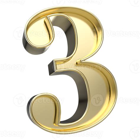 Number 3 Gold 3d Render 45955708 Png