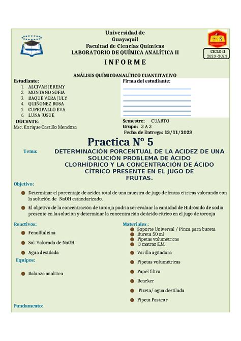 Practica Analit Porfavor Cuidalo Universidad De Guayaquil