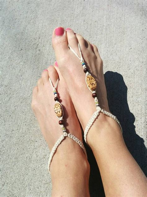 Tribal Beaded Natural Hemp Barefoot Sandals Etsy