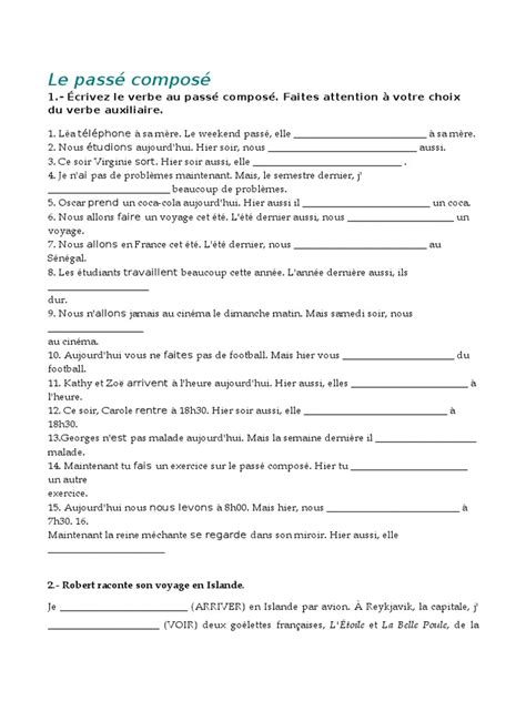 Passe Compose Exercices 2 Pdf